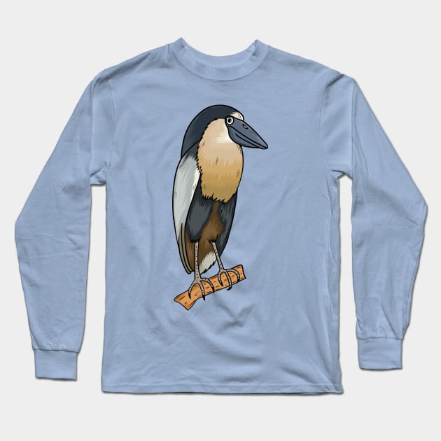 Boat-billed heron bird cartoon illustration Long Sleeve T-Shirt by Cartoons of fun